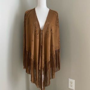 Blank NYC perforated faux suede fringe poncho
